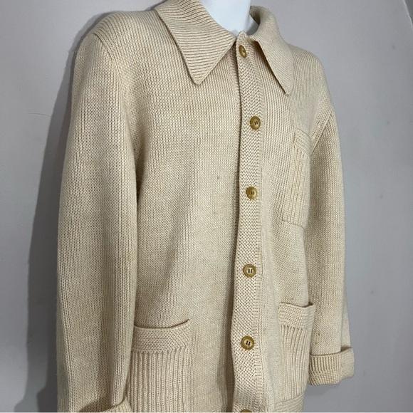 Vintage Lucano Beige Wool Mens Chunky Knit Cardigan Sweater XL Old Money Neutral - Picture 16 of 17